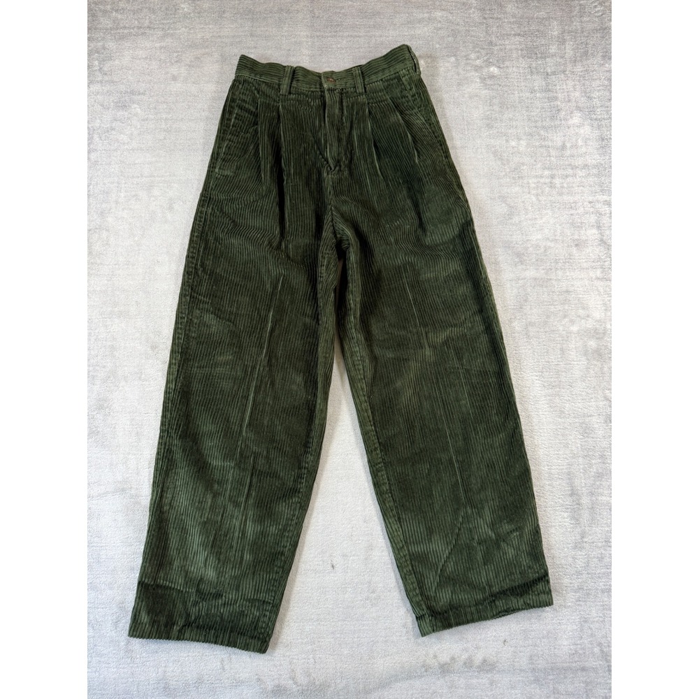 Eddie Bauer Pants Womens 4 Green Corduroy Pleated Wide Leg High Rise Casual